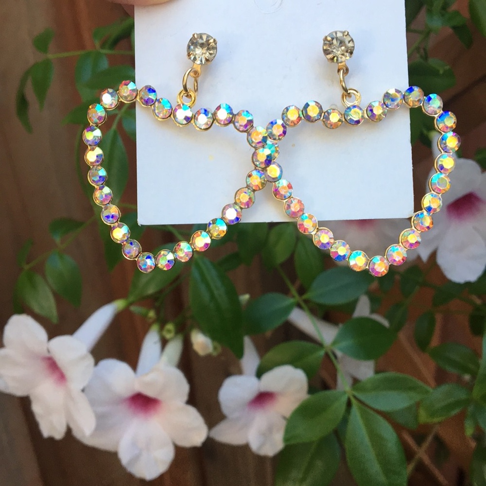 Aurora Borealis Crystal Heart Hoop Earrings - Picture 6 of 7